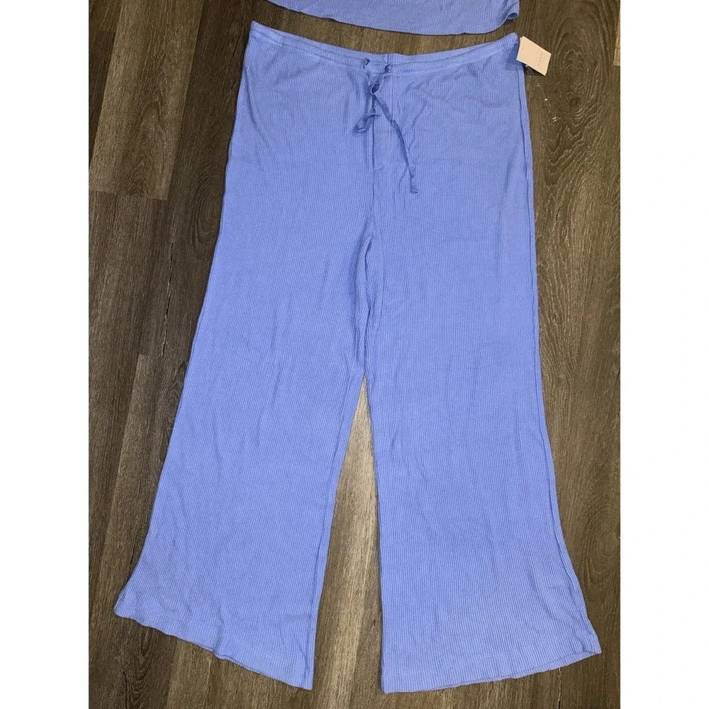 auden cozy ribbed blue pajama set tank & drawstring wide leg pants Sz Xxl